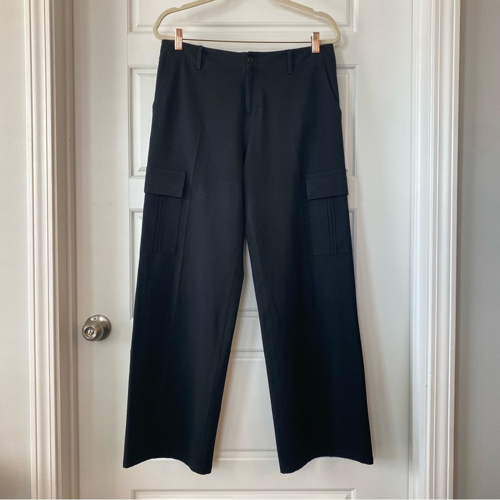 Vintage Y2K Nine West Black Mid-rise Wide Leg Utility Cargo Trouser Pants Sz 10